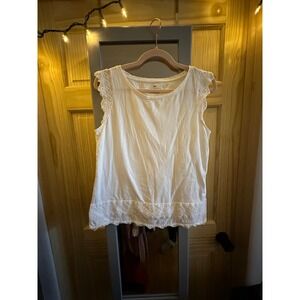 Talbots White 100% Cotton Eyelet Lace Trim Sleeveless Tank Top Medium RN2259